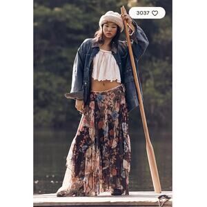Free People Palermo Villa Chiffon Maxi Skirt 0
